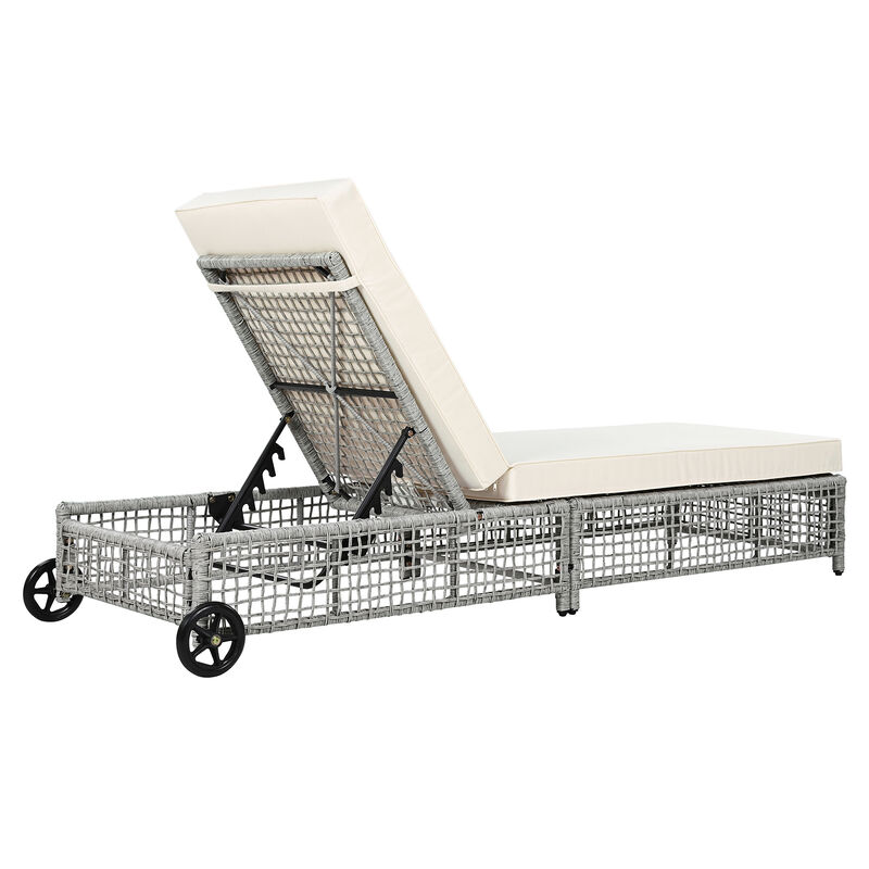 Merax Rattan Outdoor Lounge Chair with Cushion and Wheels for Poolside