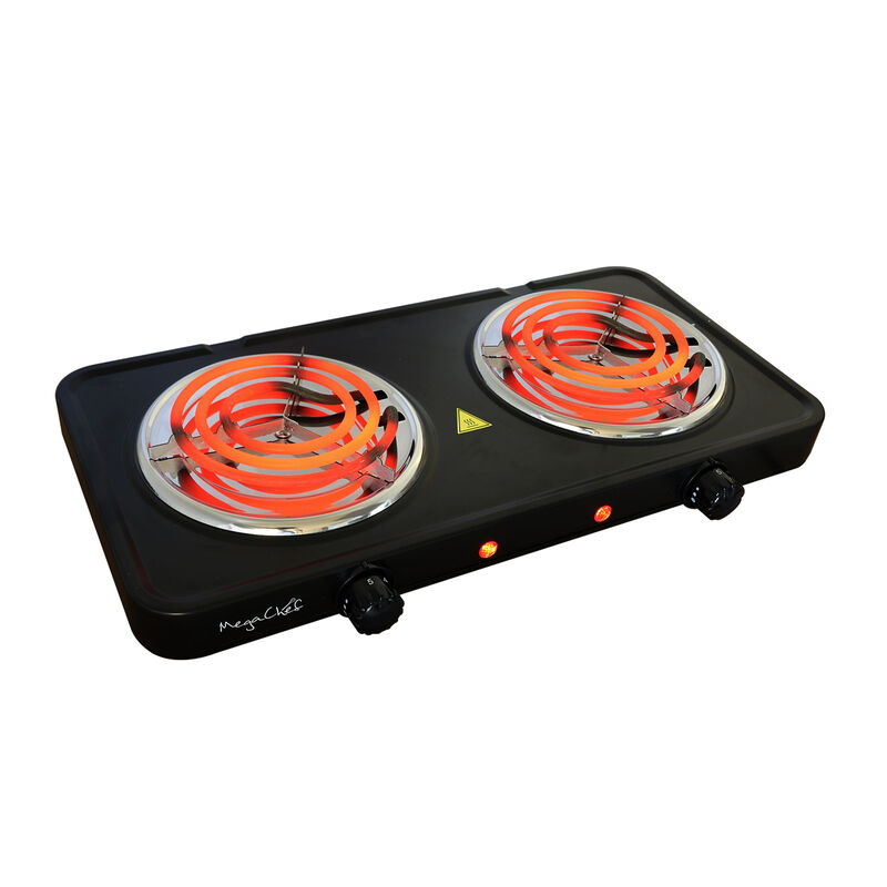 MegaChef Electric Easily Portable Ultra Lightweight Dual Coil Burner Cooktop Buffet Range in Matte Black