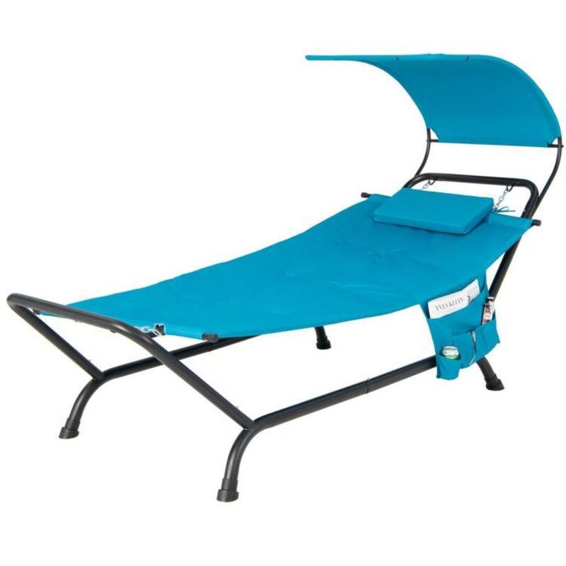 Outdoor Hammock Chaise Lounge Chair Cot with Canopy and Storage Bag for Shaded Comfort and Convenient Relaxation