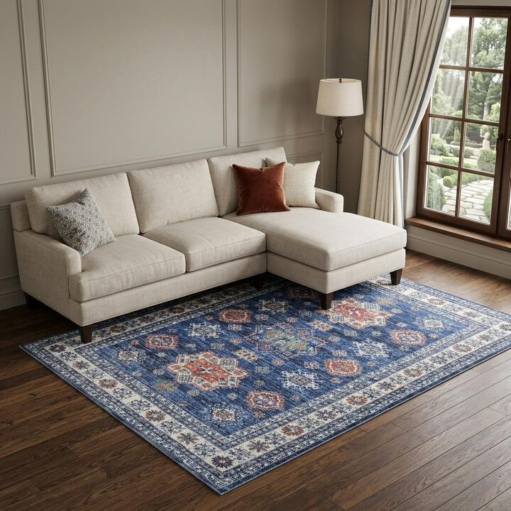 HomeRoots Floral Medallion Distressed Non Skid Area Rug