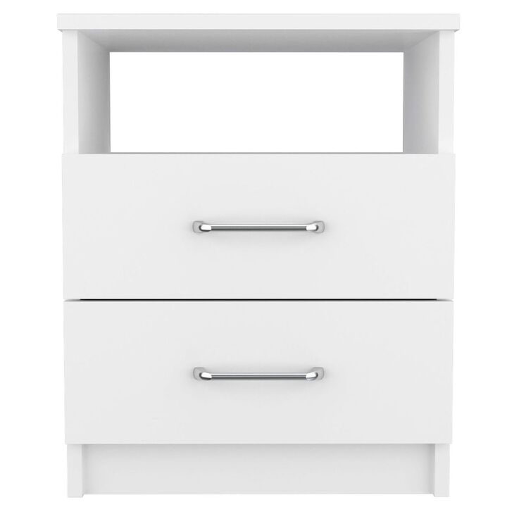 Streamdale Napoles Nightstand, Superior Top, Two Drawers, One Shelf - White