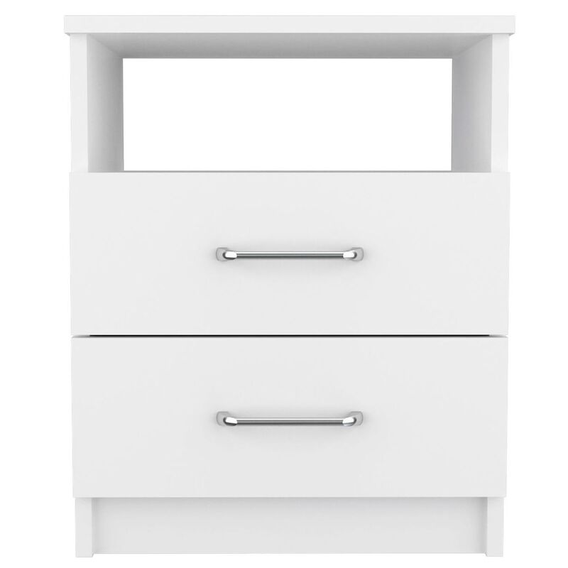 Streamdale Napoles Nightstand, Superior Top, Two Drawers, One Shelf - White