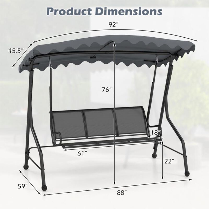 Hivvago 3-Seat Outdoor Porch Canopy Swing with Adjustable Shading