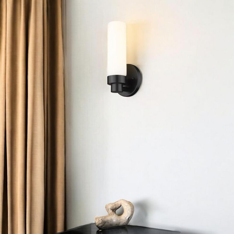 Hivvago Matte Black Wall Light with Narrow Frosted Glass Shade
