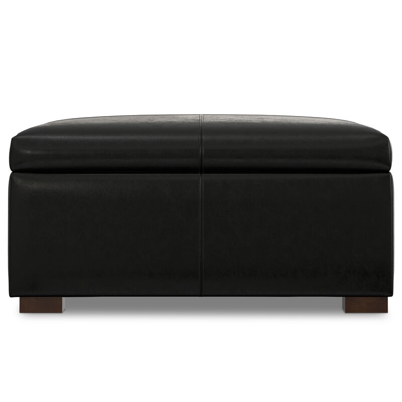 Gabbie 36 inch Wide Contemporary Square Square Coffee Table Storage Ottoman in  Midnight Black PU Black faux leather, Assembled