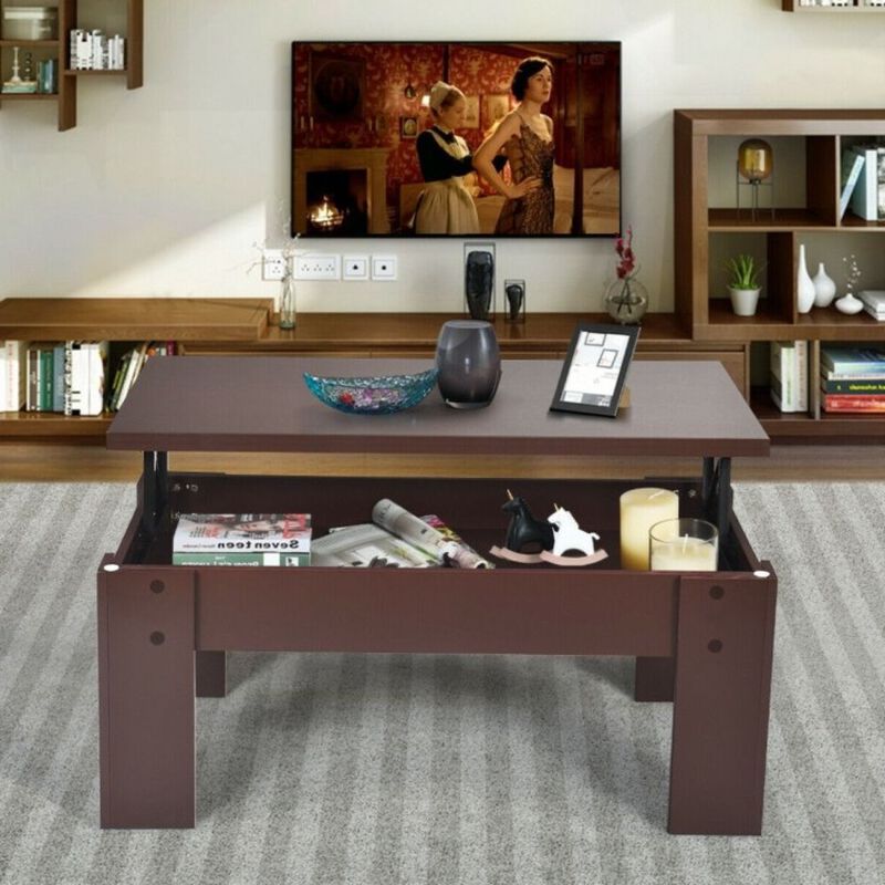 Hivvago Farmhouse Lift-Top Coffee Table Laptop Desk in Espresso Brown Wood Finish