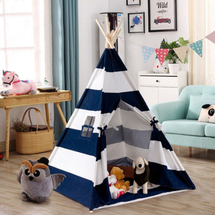 5' White & Blue Portable Indian Children Sleeping Dome Play Tent