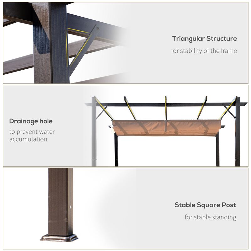 Brown Shade Solution: 10x10 ft Aluminum Retractable Pergola Canopy