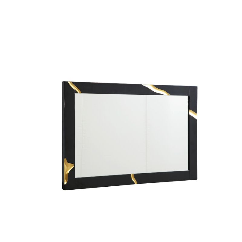 Cid Exie Mirror, Black Frame, 41 Inch High Gloss Finish, Gold Accents image number 0
