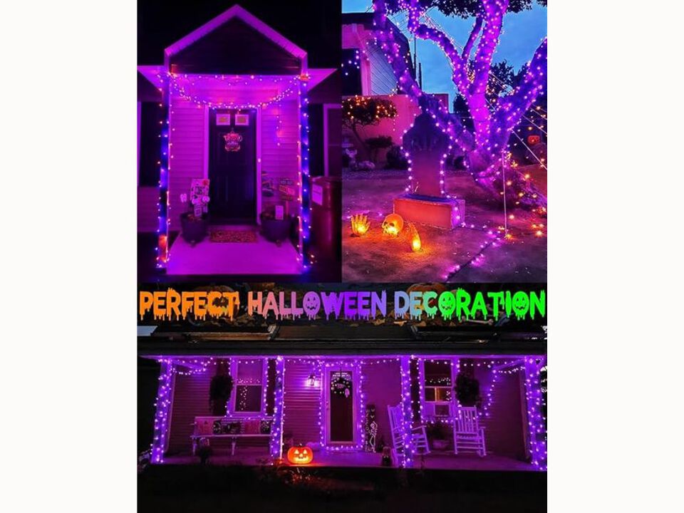 2-Pack 164FT Smart Halloween Lights – 400 RGB LEDs with App, Remote, Timer & Twinkle Modes in Purple, Orange & Green