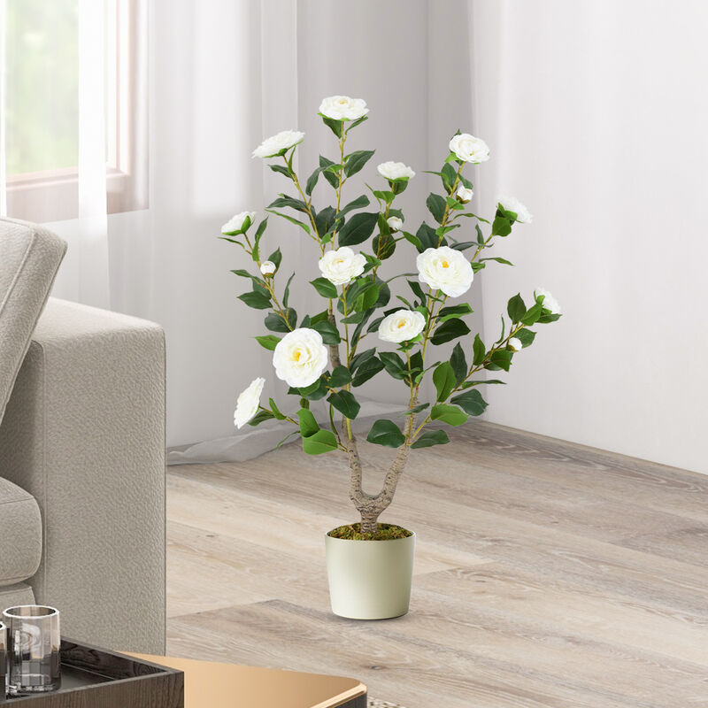 Artificial Camellia Tree with Blooming Flowers, 1-Pack for Indoor or Outdoor Decor