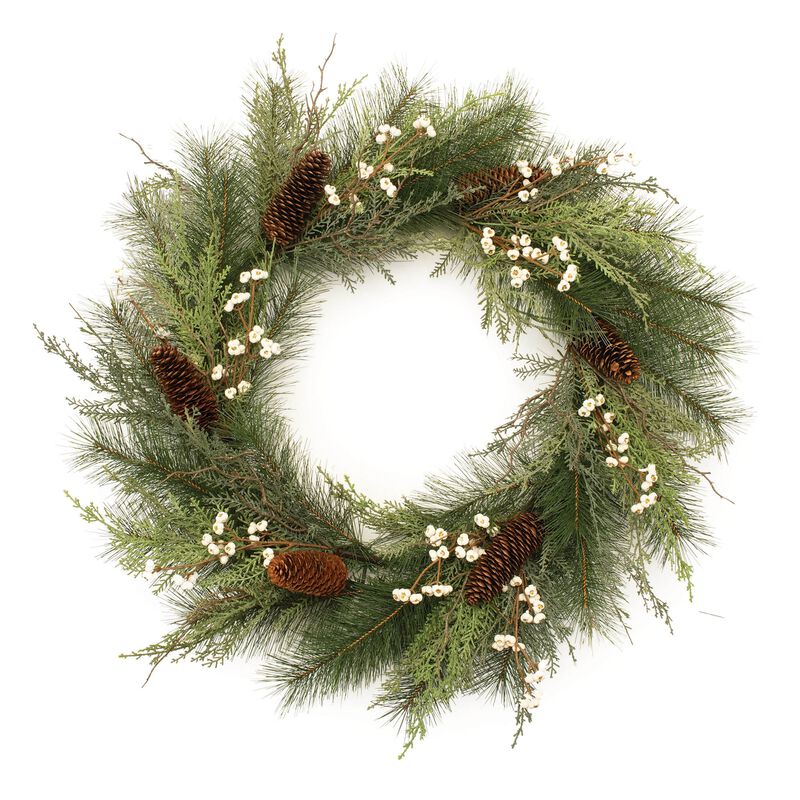 Mixed Pine and Tallow Berry Garland &ndash; Winter Faux Greenery for Mantel, Staircase, or Holiday Tabletop Display