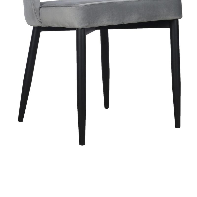 Koir Set of 2 Dining Chair, Gray Fabric, Cut Out Backrest, Black Legs