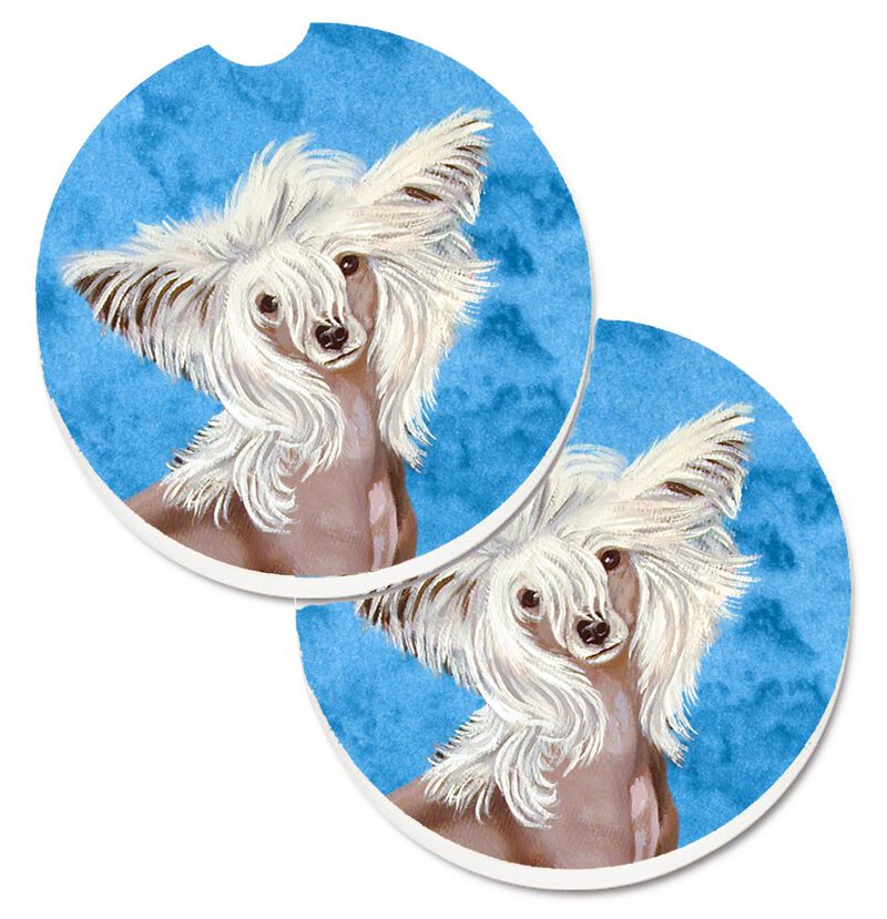 Caroline's Treasures Blue Chinese Crested Set of 2 Cup Holder Car Coasters LH9392BUCARC, 2.56, Multicolor image number 0
