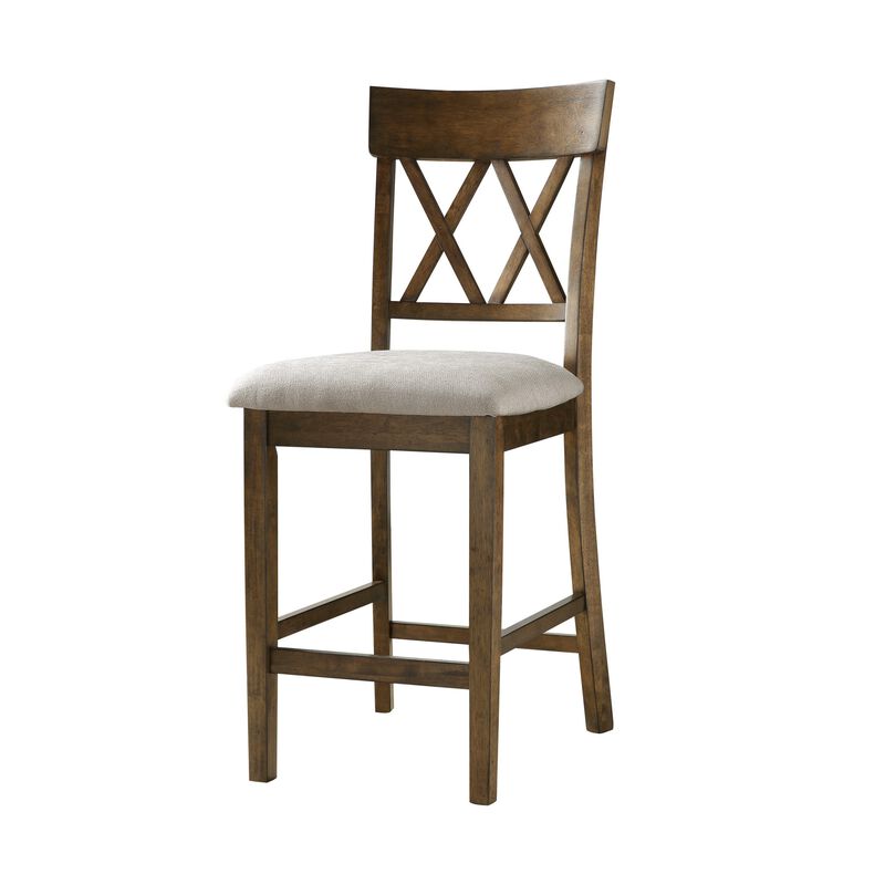 Carl 26 Inch Counter Height Chair, Polyester Seat, X Back, Brown, Set of 2 image number 3