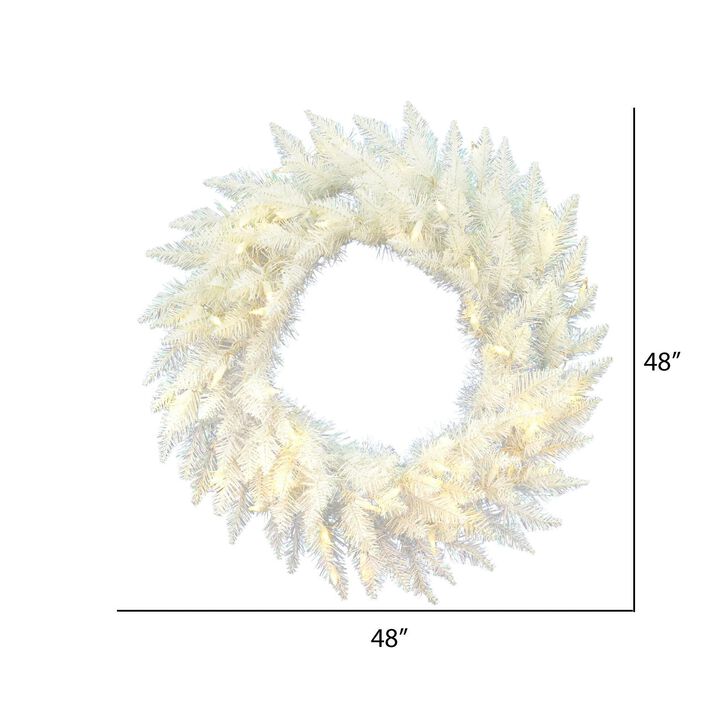 Vickerman 48" Sparkle White Spruce Artificial Christmas Wreath, Warm White LED Lights - Faux Spruce Christmas Wreath - Seasonal Indoor Home Decor
