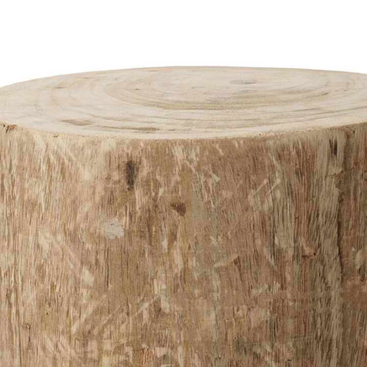 18 Inch Modern Side End Table, Tree Log Design, Paulownia Wood, Natural-Benzara