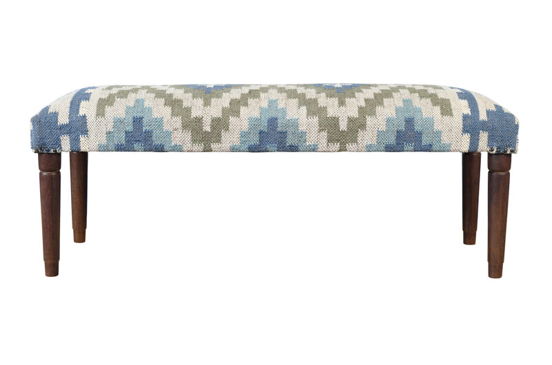 Elaris Geometric Jute and Wool  Upholstered Accent Bench image number 6