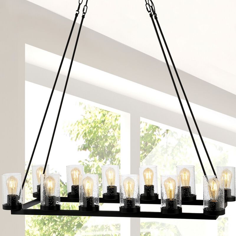 Pablo 8-Light Iron/Seeded Glass Bohemian Cottae LED Chandelier