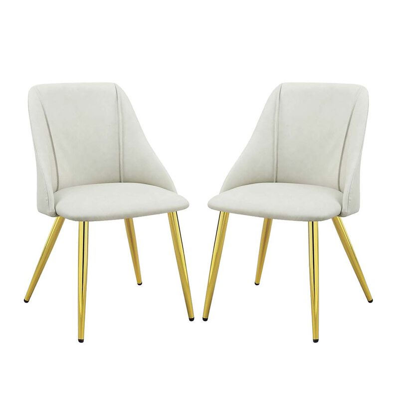 Simple Relax Set of 2 PU Padded Dining Side Chair with Metal Legs in White Finish image number 0