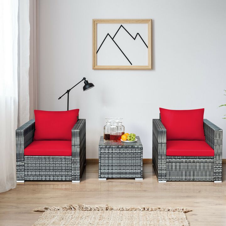 3 Pcs Patio Rattan Furniture Bistro Sofa Set with Cushioned
