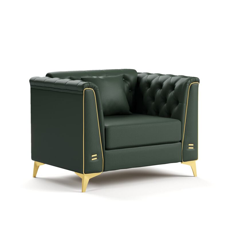 Chesterfield Accent Chair, Faux Leather Button Tufted Rolled Arm Chair, Modular 1 Seater with Metal Trim and Tapered Legs image number 0