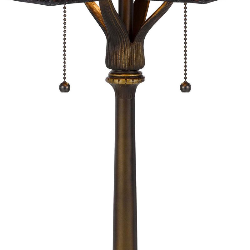 Dio 62 Inch Table Lamp, Colorful Tiffany Style Stained Glass, Bronze Resin - Benzara