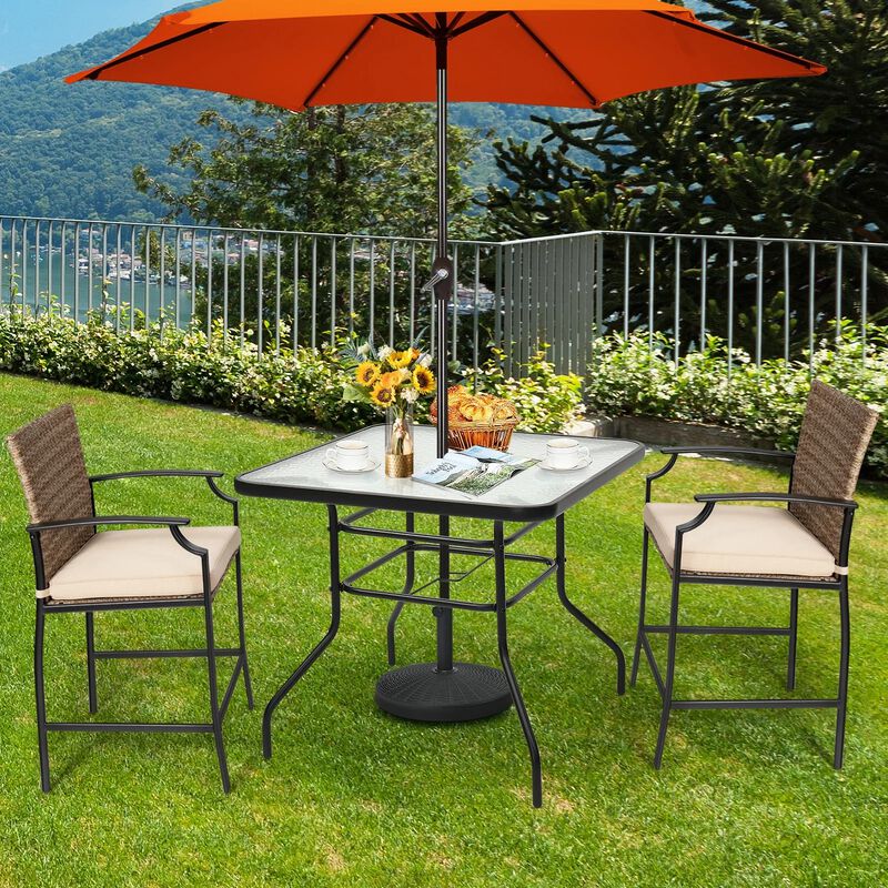 32 Inch Patio Tempered Glass Steel Frame Square Table image number 1