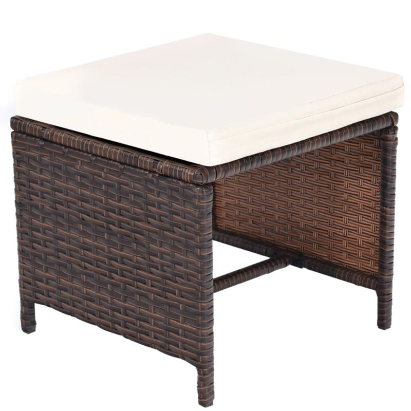 Mondawe 10-PieceOutdoor Patio Rattan Dining Set,6 Armrest Chairs & 4 Ottomans Soft Cushions