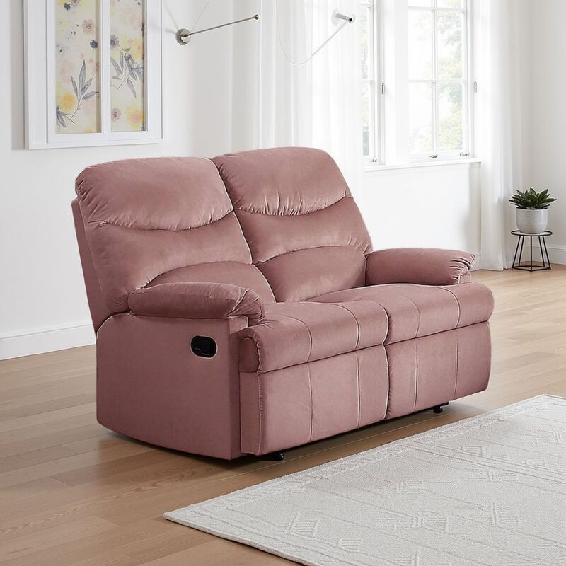 Karry Manual Recliner Loveseat, Blush Pink Velvet, Solid Wood, 53 Inch - Benzara - Benzara
