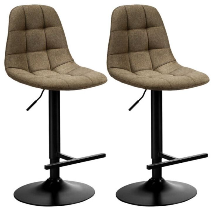 2 Pieces Adjustable Bar Stools Swivel Counter Height Linen Chairs-Brown