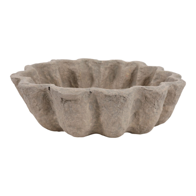 12" Fluted Paper Mache Bowl, Taupe image number 3