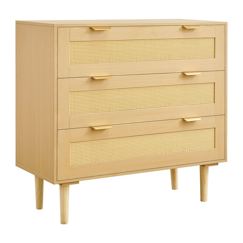 Modern Rattan 3 Drawer Dresser for Bedroom Storage Organizer image number 4