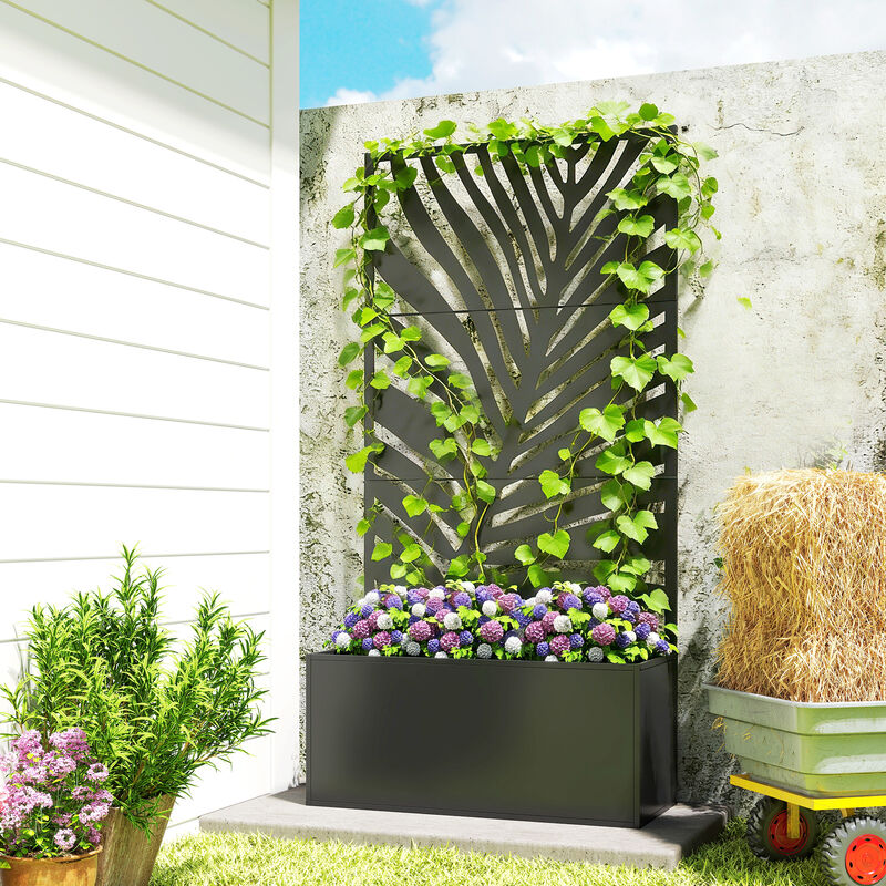Hivvago Large Raised Garden Planter with Leaf Cut-Out Trellis image number 1