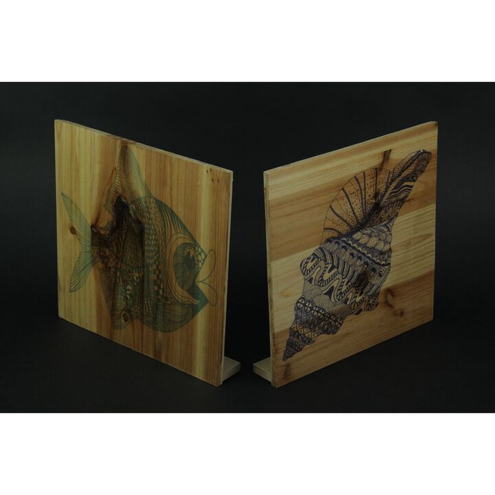 Set Of 4 Wood Turtle Fish And Shell Blocks