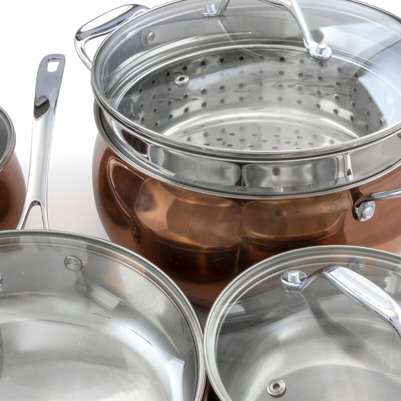 Oster Carabello 9 Piece Stainless Steel Cookware Combo Set in Copper
