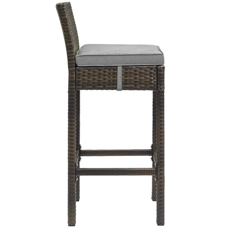 Modway EEI-3603-BRN-GRY Conduit Bar Stool Outdoor Patio Wicker Rattan Set of 2 in Brown Gray, Two