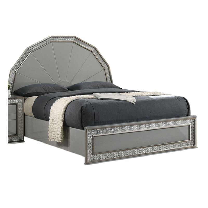 Queen Bedroom Set, Metallic Gray, Silver Wood, 2 Piece Set with Nightstand image number 2