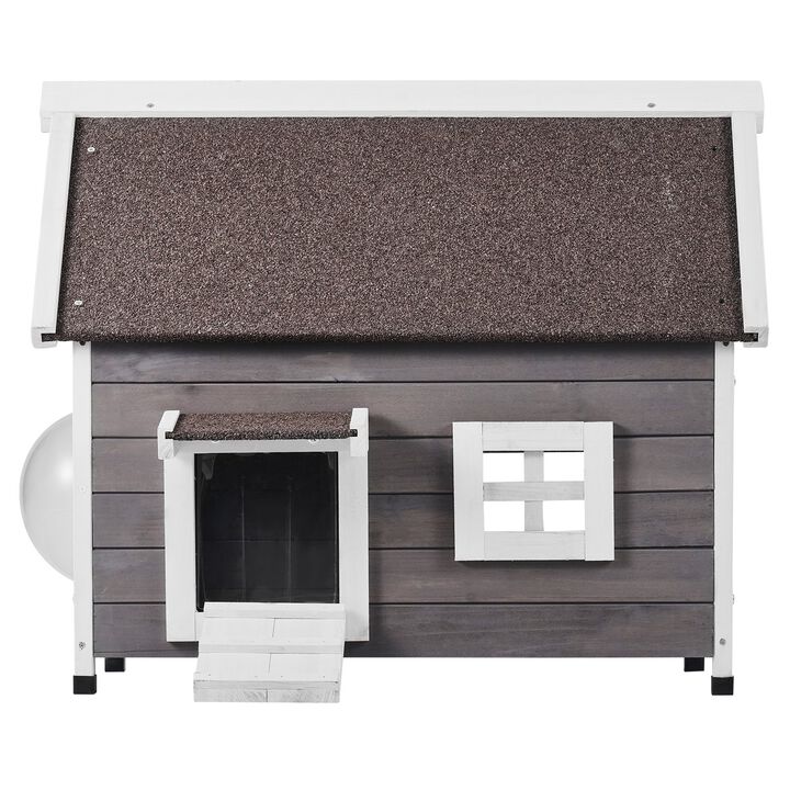 Outdoor Cat House Wooden Feral Cat Shelter with Roof Door Flaps & Window