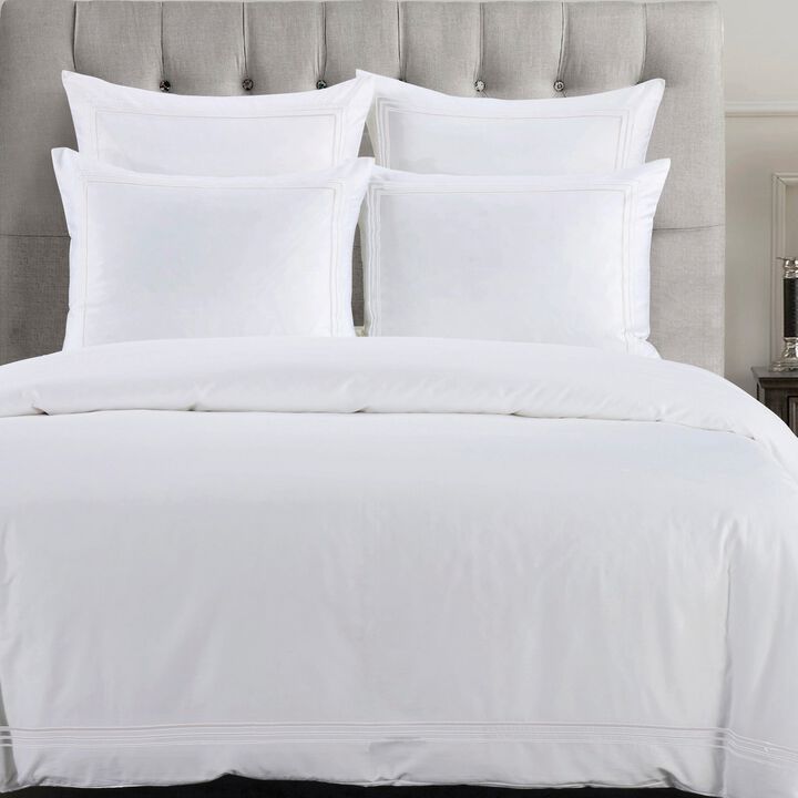 Border Embroidery Twin White Duvet Cover Set