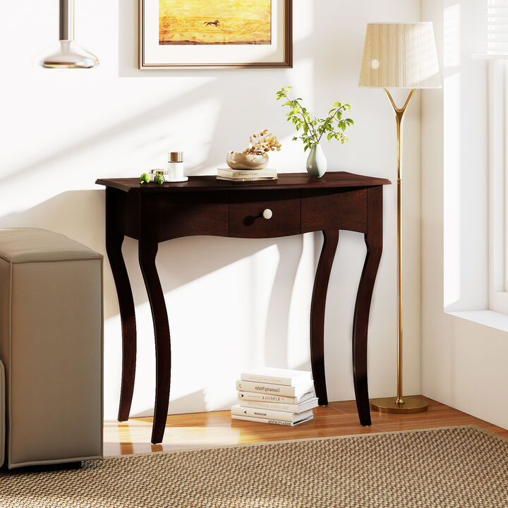 Solid Wood Console Table with Storage Drawer for Living Room-Espresso