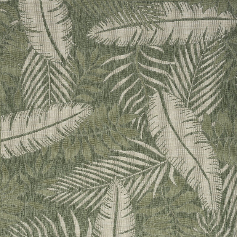 HomeRoots 6' X 9' Green And Ivory Palm Leaf Indoor Outdoor Area Rug image number 2