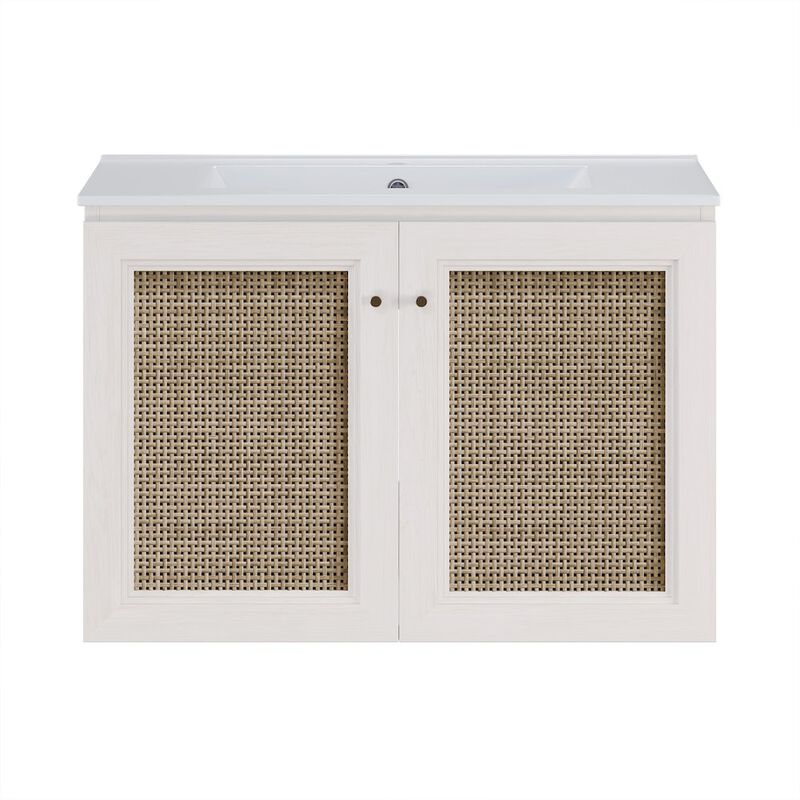 30" Wall-Mounted Bathroom Vanity in White Oak with Single Faucet Hole Vanity Top image number 0