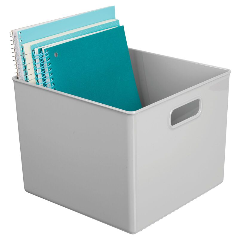mDesign Plastic Deep Home Storage Organizer Basket Bin, Handles, 4 Pack, Gray image number 9