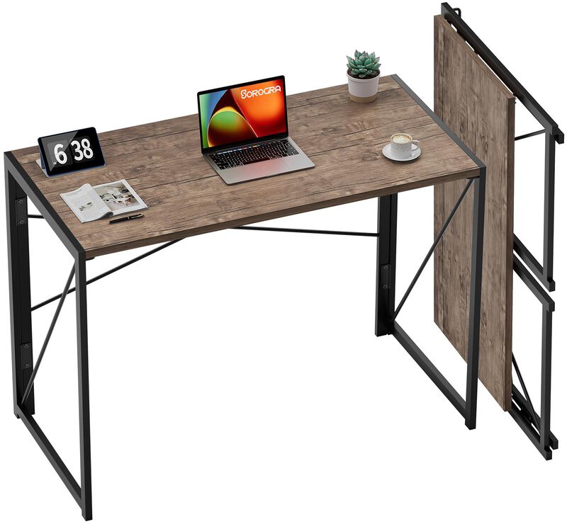 Coavas Folding Desk No Assembly Required, 39.4 inch Writing Computer Desk Space Saving Foldable Table Simple Home Office Desk,Br