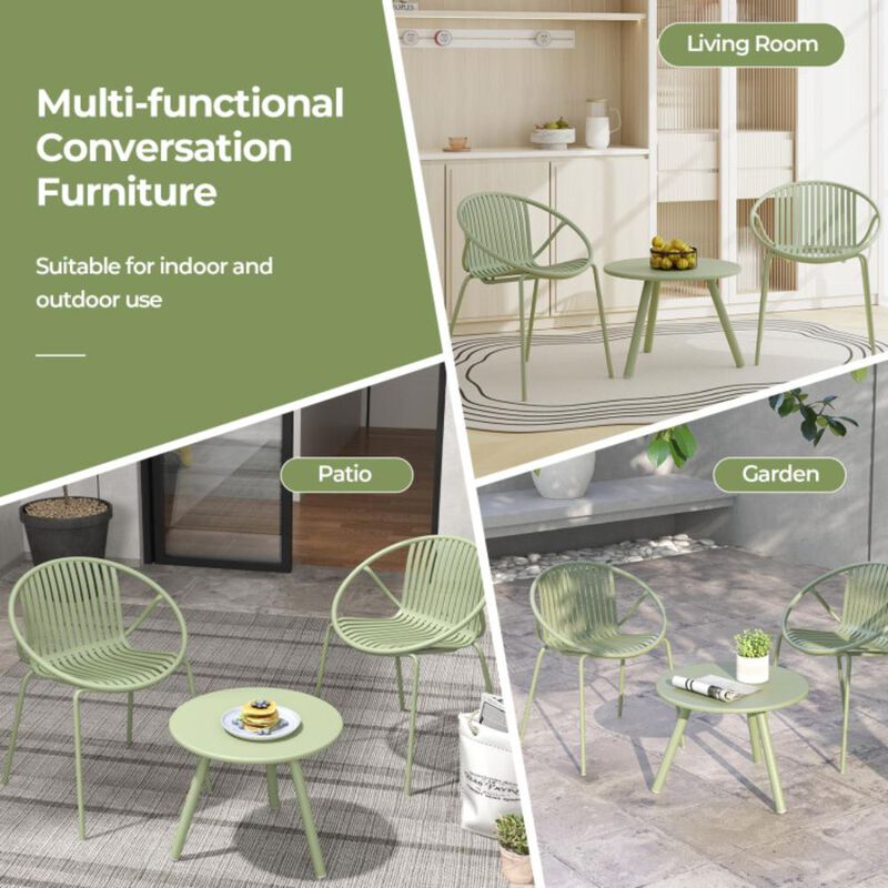 Hivvago All Weather PP Patio Conversation Set with Round Coffee table and 2 Chairs