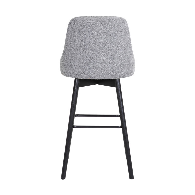 Sicily  Swivel Black Wood Counter Stool in Light Grey Fabric
