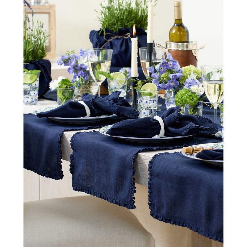 Solino Home Juliette Ruffle 100% Linen Dinner Napkins &ndash; Set of 4, 20 x 20 in, Machine Washable, Holiday and Everyday Dining