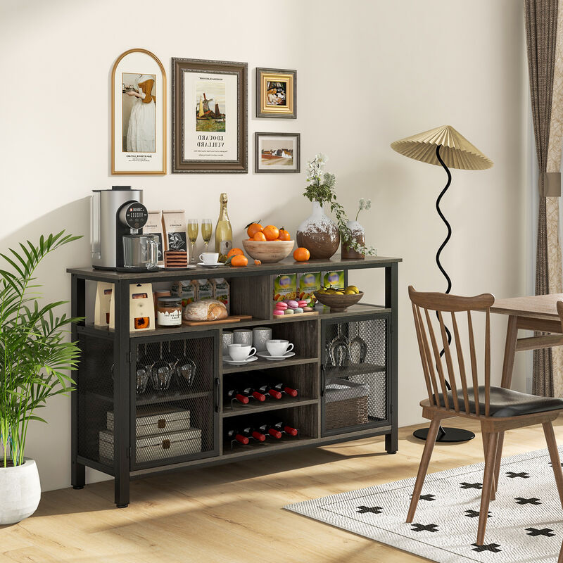55-Inch Buffet Sideboard with 8-Bottle Wine Racks and Wine Glass Holders