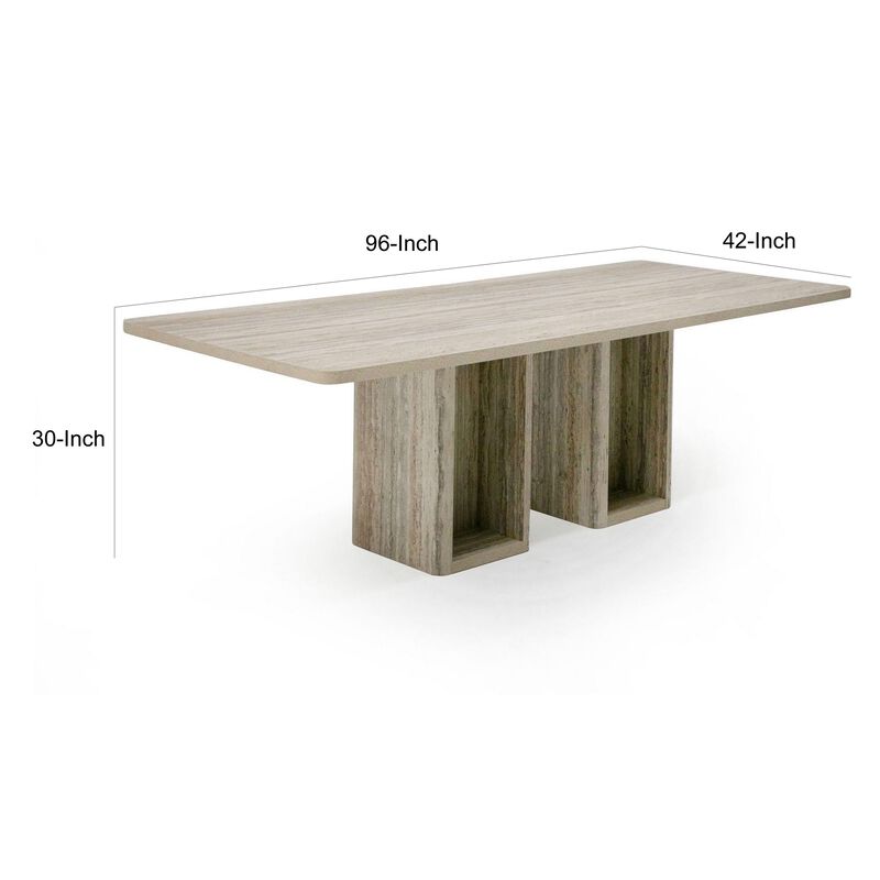 Noe Mali 96 Inch Dining Table, Rectangular, Double Pedestal Base, Gray Wood